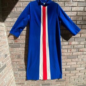 Vintage 60s JCPenney Mod Colorblock Zip Dress Red White Blue Mock Neck‎ Robe